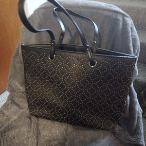 Black Leather purse beaded accent